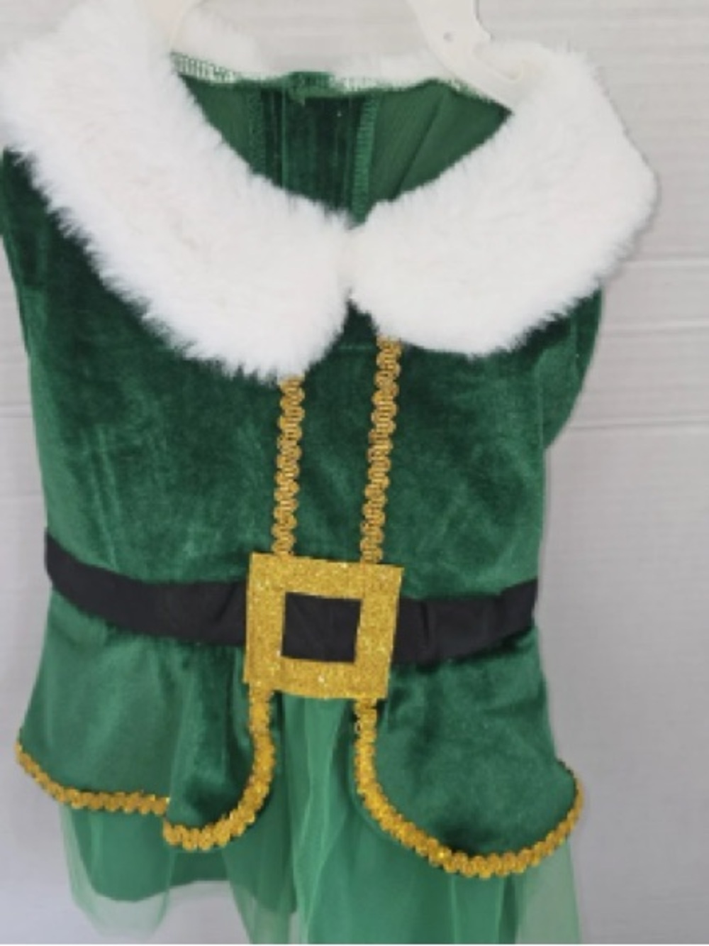 Kids Green Elf Costume with White Faux Fur Collar